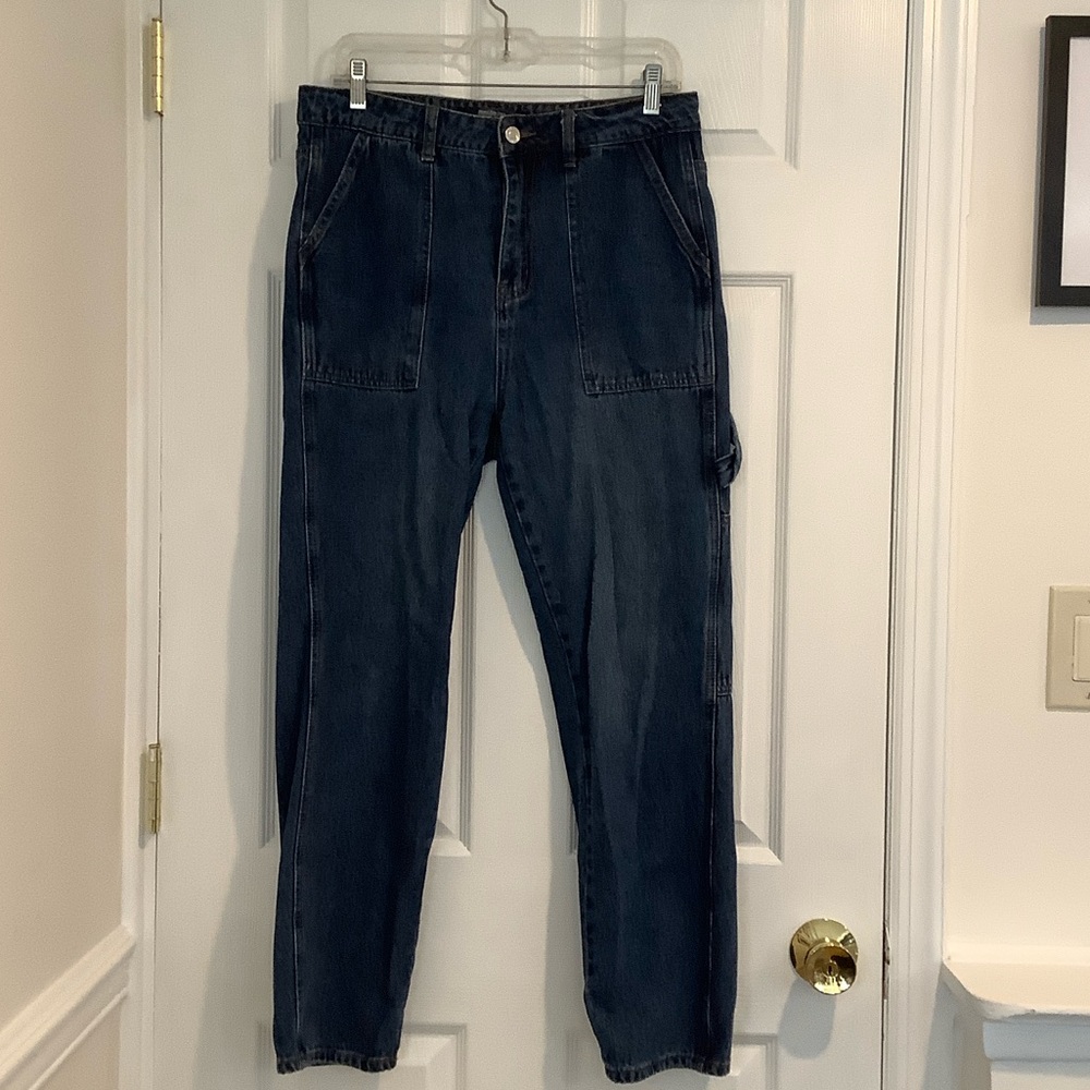 MONKEY RIDE JEANS Juniors Medium Wash Patchwork Straight Leg Carpenter Jeans 7
